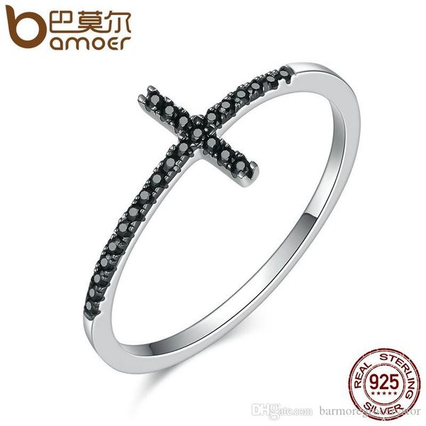 

bamoer популярные 925 sterling silver cross faith форма кольца перста для женщин, черный clear cz ювелирные изделия стерлингового серебра по