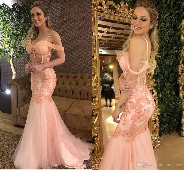 

elegant mermaid prom dresses spaghetti straps lace appliques see through long formal evening dresses party gowns ogstuff vestidos de fiesta, Black