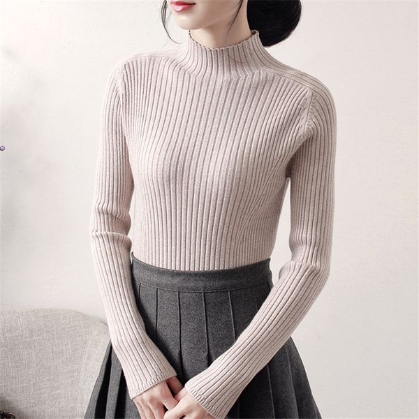 

half high collar pullover sweater women 2019 autumn winter new slim knitted sweaters shirt long-sleeved bottoming xa220, White;black