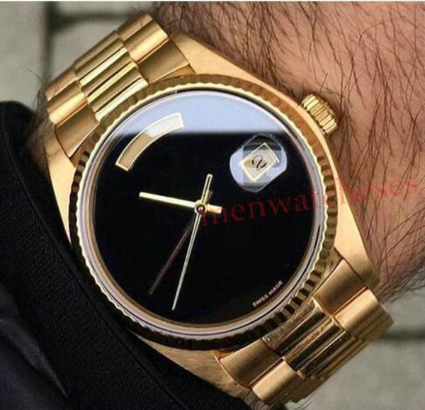 

mens automatic watch 36mm day date glide smooth black face mechanics men's watches sapphire original 18k gold stainless steel clasp, Slivery;brown