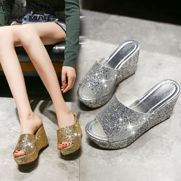 

summer and autumn new women's shoes sequins fish mouth joker sponge cake thick bottom landslide prevention with women's sandals, Black