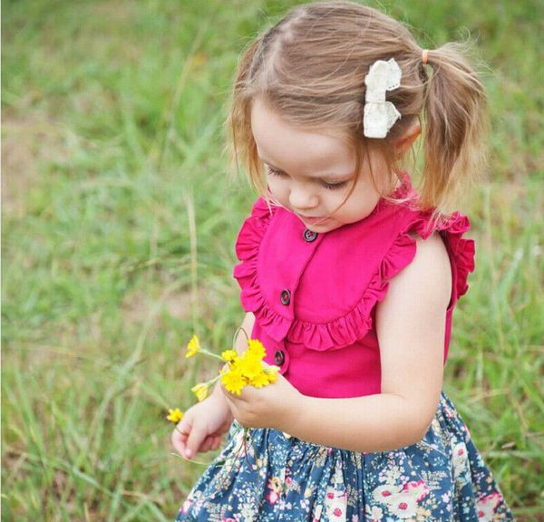 

sleeveless todder baby kids girl summer button t-shirt clothes 1-5t, White