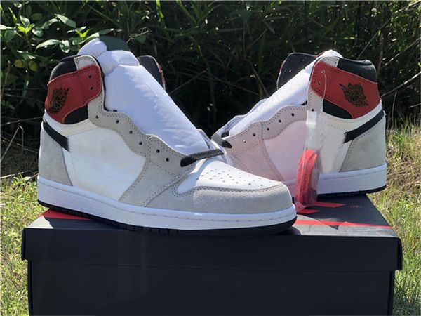 

2020 release authentic 1 high og light smoke grey 1s white black varsity red mens basketball shoes outdoor sneakers with original box