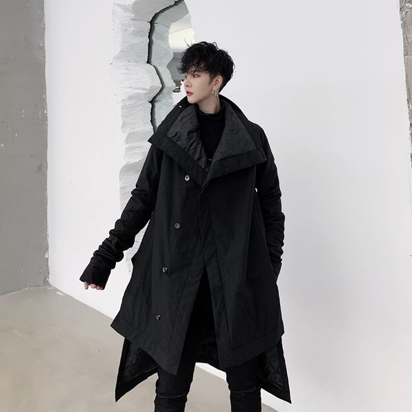

men irregular long jacket parka outerwear male japan streetwear gothic loose black cotton padded thick coat overcoat