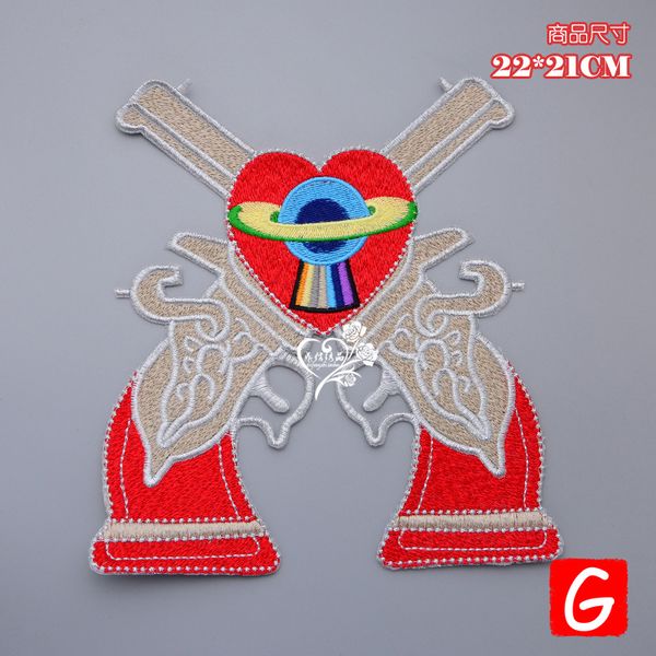 

gugutree embroidery big love heart gun patch animal patches badges applique patches for clothing dx-108, Black