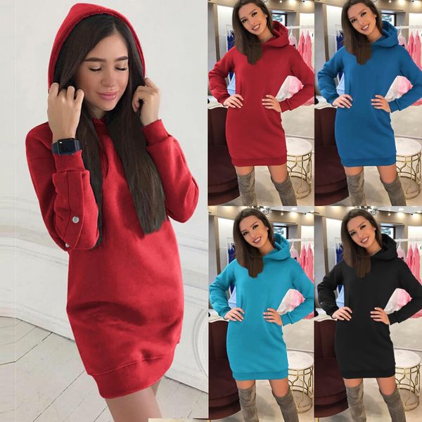 

solid color hooded thickening coat 2019 loose fashion women's winter button tunic sweatshirt solid long hoodie blouse top, Black