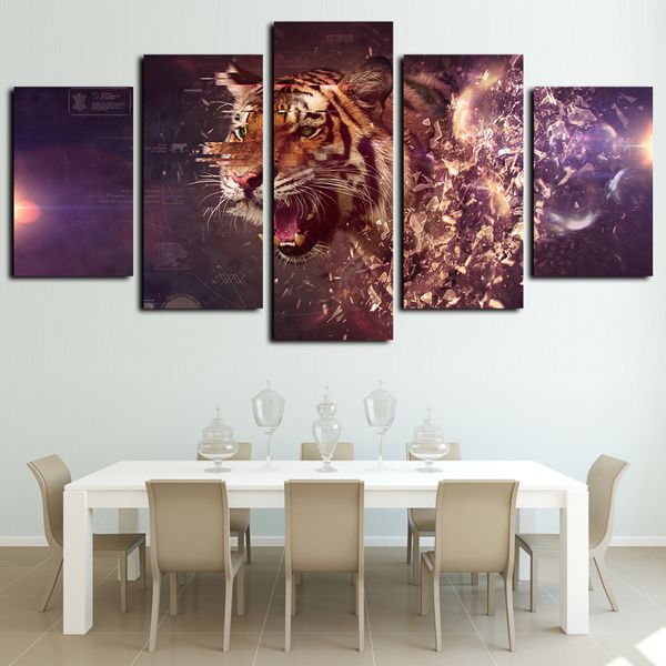 

5 panels canvas wall art predator animals tiger poster print on canvas oil painting pictures wall artworks for living room bedroom decor