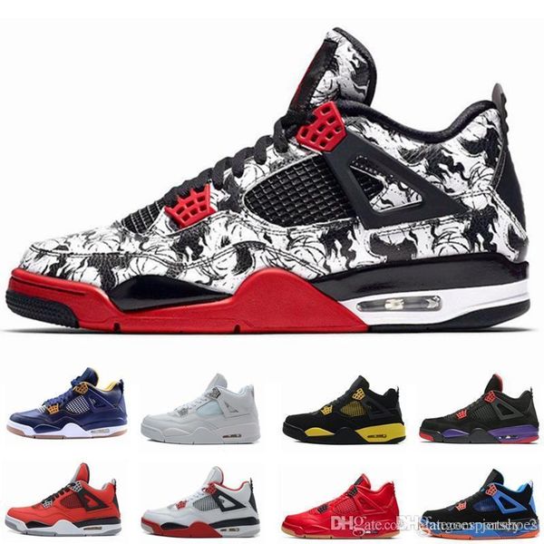 

4 4s dunk -from -above tattoo mens basketball shoes sneakers black yellow white cement pure money bred royalty game royal sports shoes