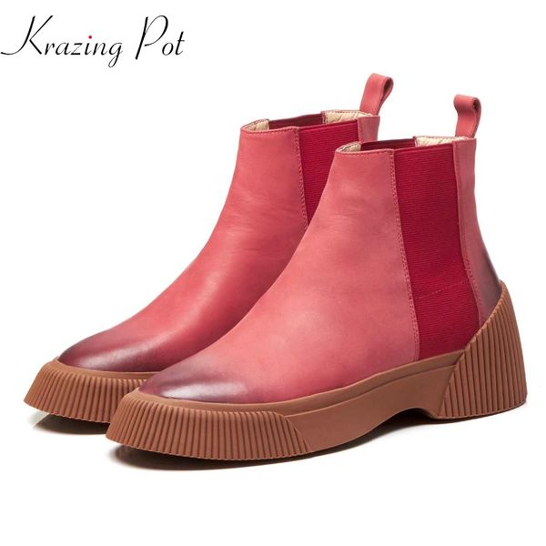 

krazing pot 2019 genuine leather brand boots british boots superstar slip on beauty color ankle l2f7, Black