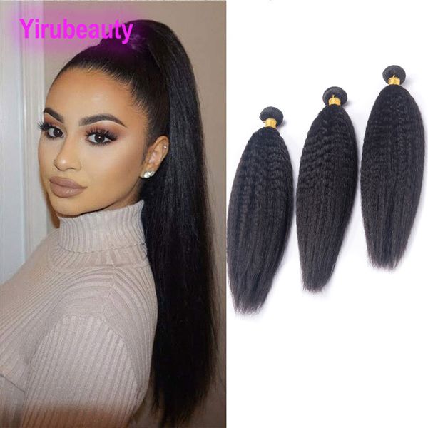 

malaysian human hair yirubeauty kinky straight virgin hair 3 bundles hair extensions double wefts 95-105g/piece yaki straight, Black