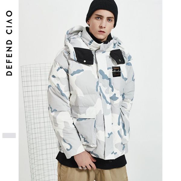 

2019 canada style fashion men's camo hiking down jacket winter warm sports coat snowboarding outdoor windproof hooded clothing, Blue;black