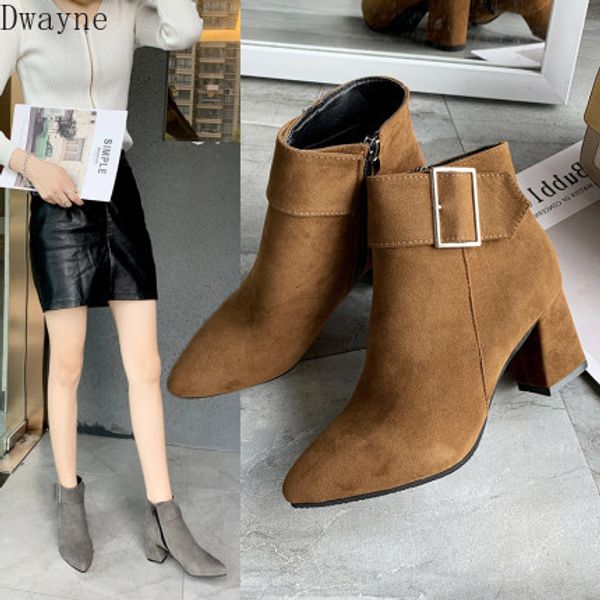 

boots children 2020 new fashion pointed square buckle thick with british wind wild thin boots, Black
