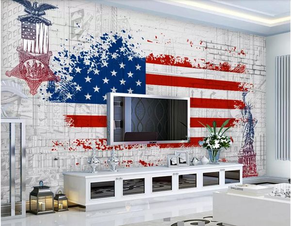 

3d wallpaper custom p murals vintage american flag doodle background wall wallpaper for walls 3 d living room