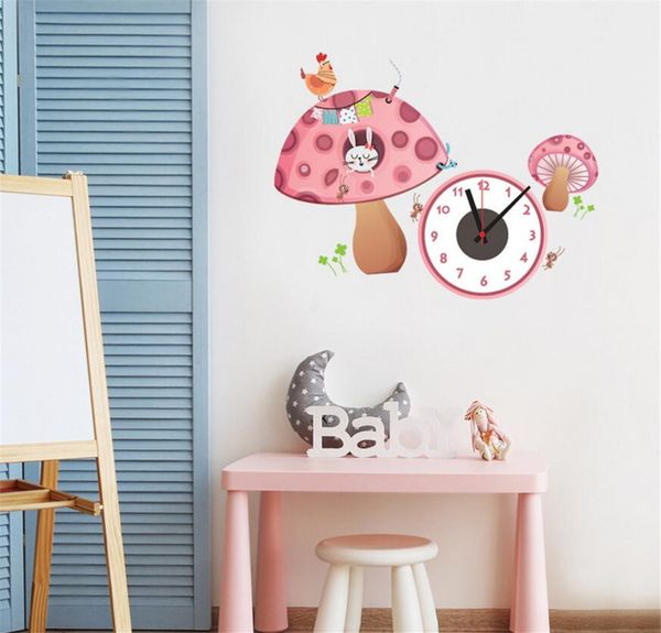 

3d mushroom wall clocks cartoon wall sticker large decorative wall clocks kids bedroom children home decor big clock