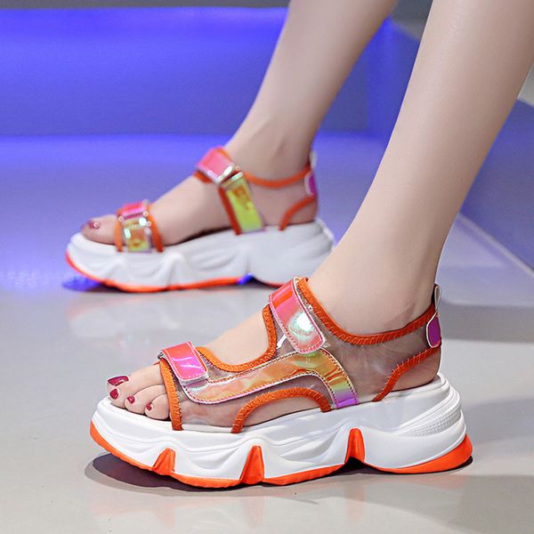 

2020 women chunky sandals platform pvc jelly casual shoes woman designers wedge female sports gladiator sandal beach red pink, Black