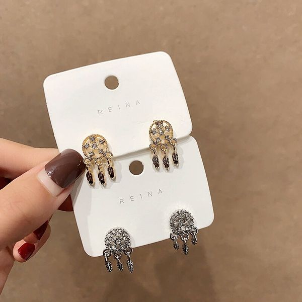 

алмаз dreamcatcher болтаться серьги для женщин роскошь дизайнер диаманта bling золото серебро мечта catcher падение серьги моды драгоценност, Silver