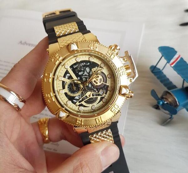 

Swi co c luxury brand invicta gold watch all ub dial working men 039 port quartz watche chronograph auto date rubber band wri t wat