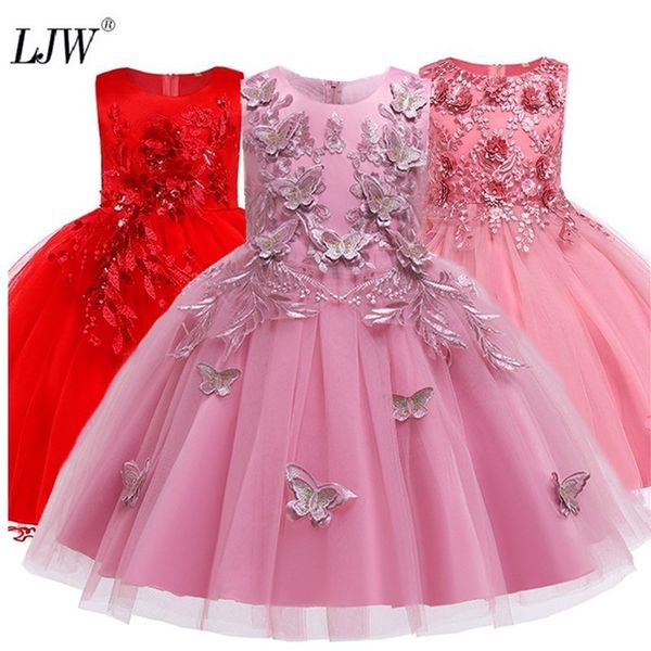 

kids dresses for girls flower embroidery tutu kids clothing elegent beading girls dresses for children princess party custumes t200107, Red;yellow