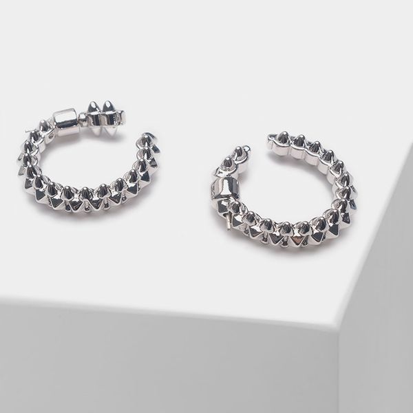 

women's simple geometric shapes rivet hoop earrings, Golden;silver