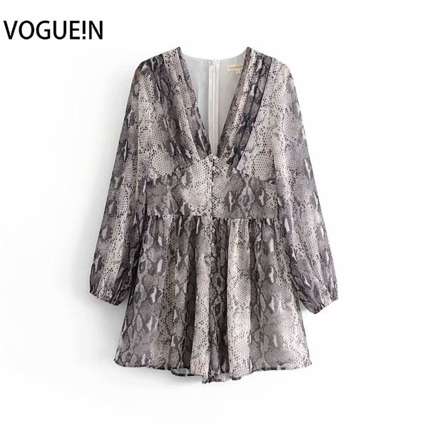 

voguein new womens deep v-neck snake pattern print long sleeve jumpsuit playsuit wholesale, Black;white