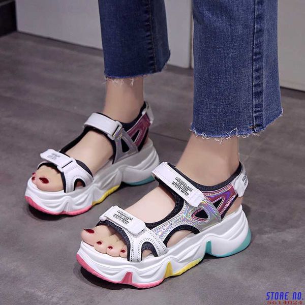 

2020women chunky sandals fashion leather platform sandal white casual shoes gladiator wedges shoes for woman 6cm, Black