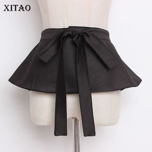 

xitao] 2019 spring summer korea fashion new women solid color casual cummerbunds female bandage ruffles cummerbunds zll2726, Black;brown