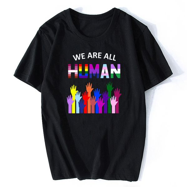 

we are all human lgbt gay les rainbow t-shirt short sleeve hipster men tshirt aesthetic tumblr harajuku fashion t shirts, White;black