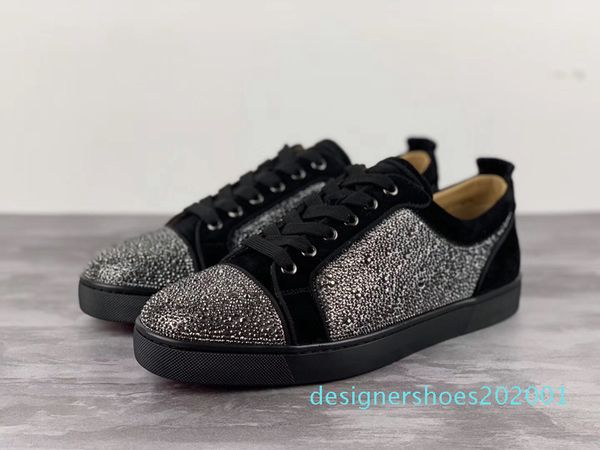

with red bottom sneakers low toe spikes flat red bottom men and women leather sneakers party designer shoes d01, Black