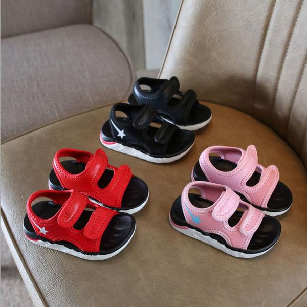 

korean style baby sandals anti-slip sport infant toddler shoes casual baby boys beach sandals 1-3 years kids boys shoes 3 color, Black;red