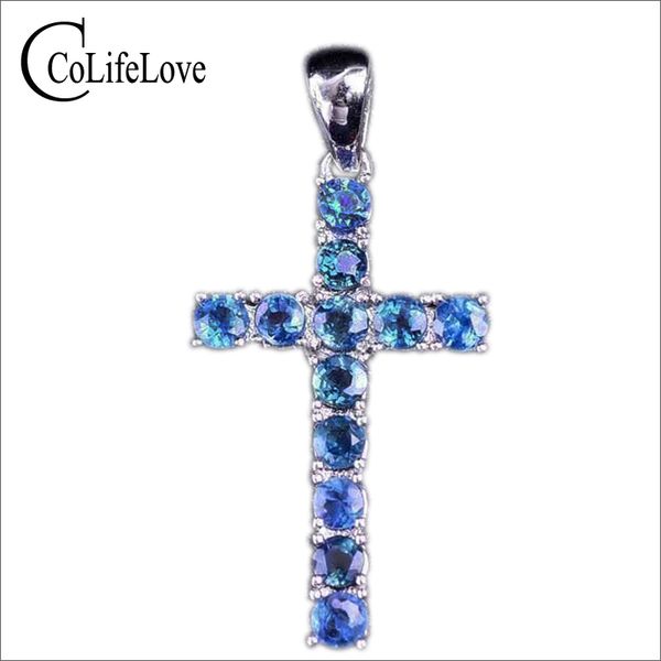 

vintage gemstone cross necklace pendant 12pcs 3mm 1.5ct natural sapphire cross pendant solid 925 silver sapphire jewelry