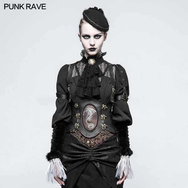 

punk rave steampunk western girdle vest pu leather stage performance cosplay accessories, Black;brown