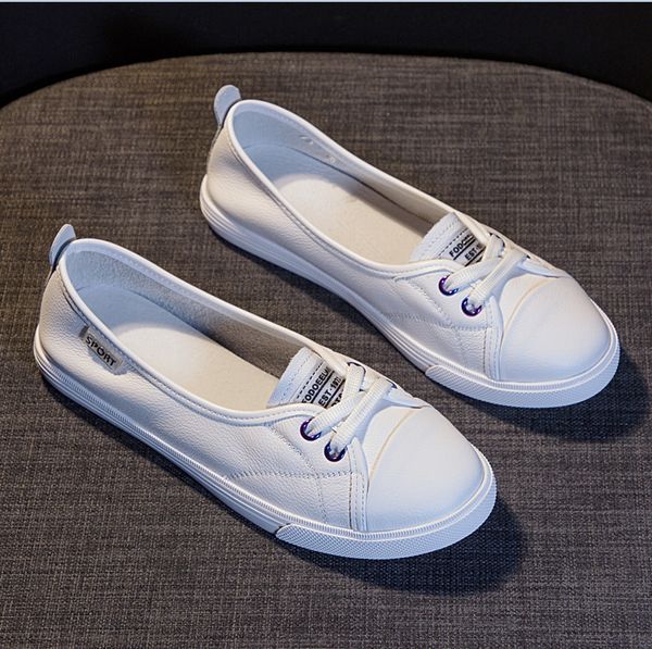 

shallow mouth leather women's shoes all-match slip-on round toe modis casual female sneakers flats genuine leather new small, Black