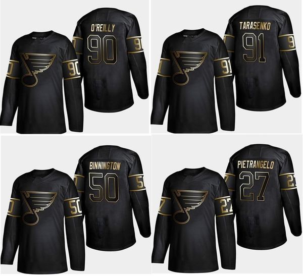 

2019 stanley cup champion st louis blues golden edition 90 ryan o'reilly 91 vladimir 50 binnington any number any name hockey jersey, Black;red