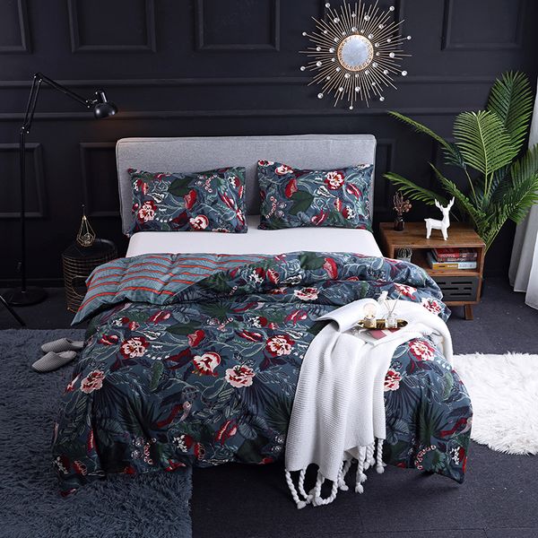 

european style floral bedding set polyester sanding flower printed duvet cover set king/ size bed linens bedclothes