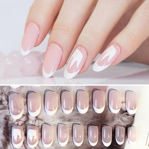 

24 pcs long false nails bride press on fake nail manicure double sided tape nude fingers nail extention tips wedding accessories, Red;gold
