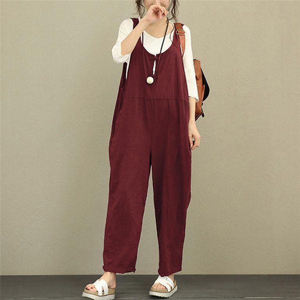 

women oversized pure color strap jumpsuit casual dungaree harem trousers korean sleeveless jumpsuit lady plus size overalls pant, Black;white