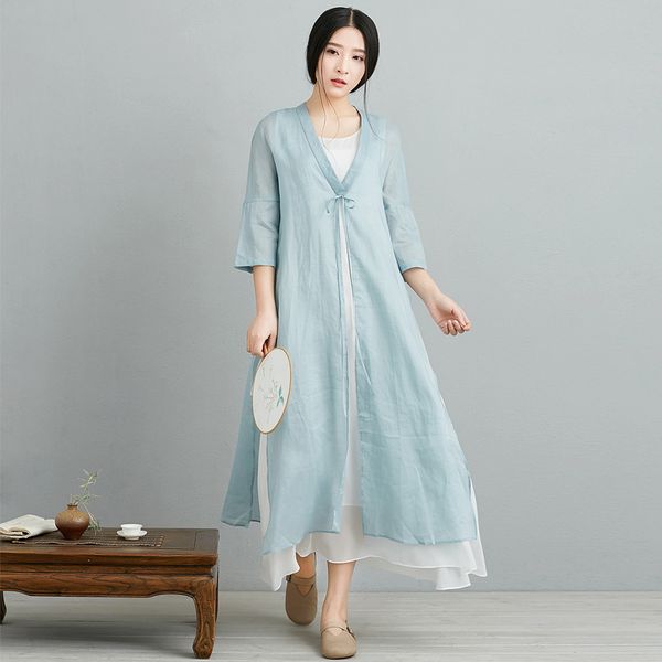 

2019 vintage casual cheongsams dress women cotton linen qipao zen meditation dress clothes vestidos art clothing, Red