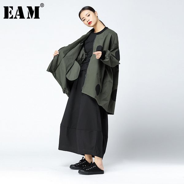 

eam] 2019 spring fashion new polka dot point long sleeve irregular loose coat personality tide jacket womne ya630, Black;brown