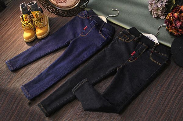

2017 girl and boy winter thick fleece jeans pant warm denim trousers, Blue
