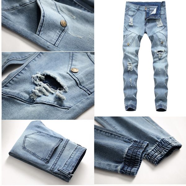 

men's zipper pants jeans denim trousers fashion cotton jeans mani pants male men famous brand classic denim jeans 202, Blue