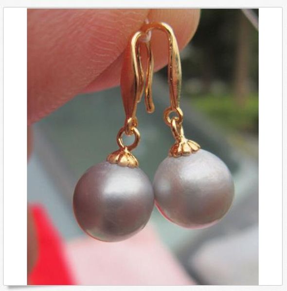 

genuine 10-11mm gray south sea pearl earrings 14k gold, Silver