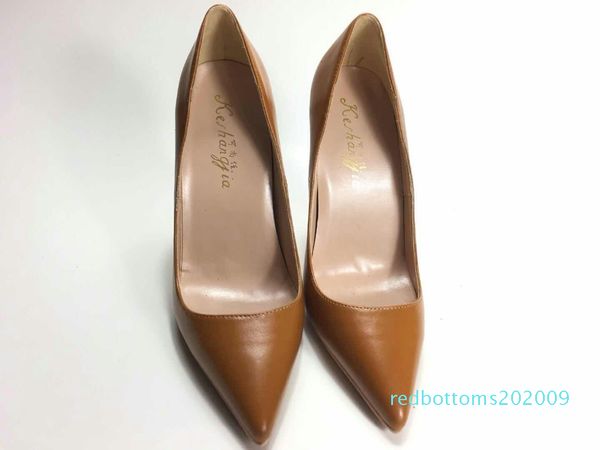 

2019 fashion women brown leathe poined toes high heeled heels shoes stiletto heel shoes pumps 12cm 10cm r09, Black