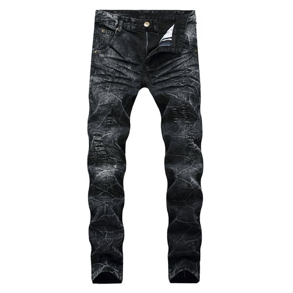 

men distressed ripped jeans fashion designer straight motorcycle biker jeans fation denim pants streetwear style jeans cool size 28-40, Blue