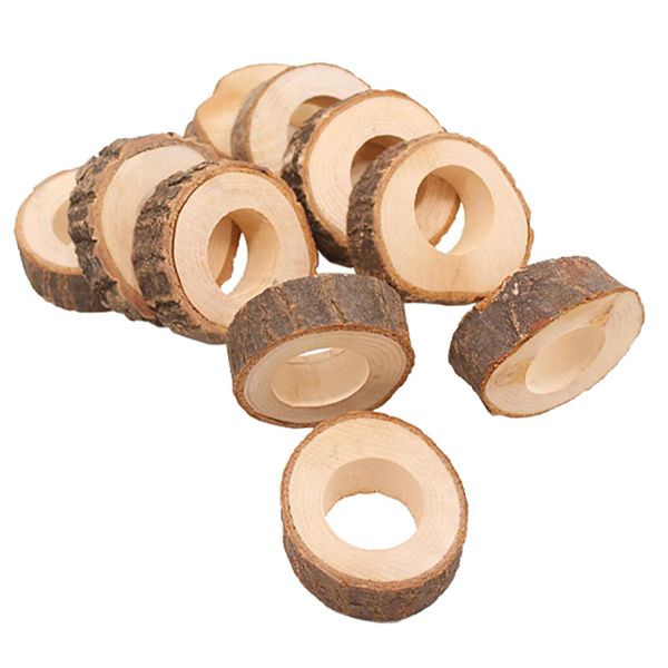 

20x natural wooden tree stump cloth napkin rings for wedding christmas party dinner decoration