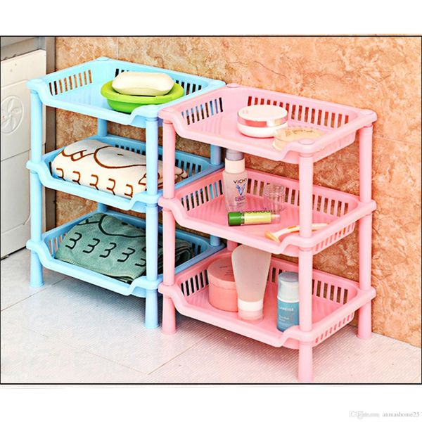 

квадратные красочные 3 слоя пластиковые полки для хранения стойку кухня ванная случайный цвет