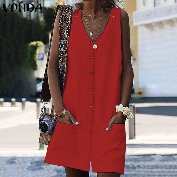 

vonda women pants 2019 summer sleeveless playsuits plus size rompers womens jumpsuits vintage short trousers casual overalls, Black;white
