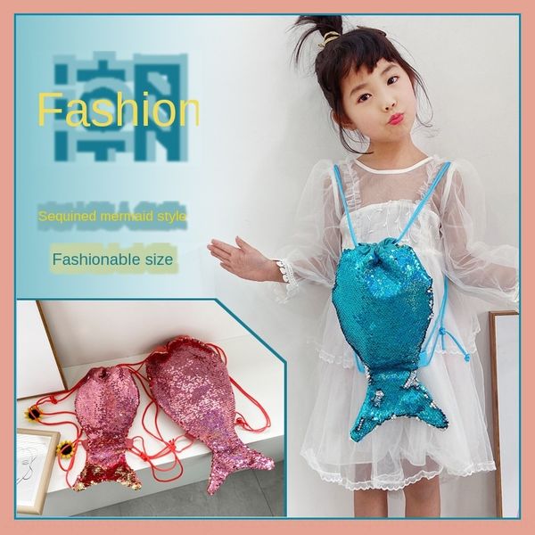 

2020 new sequins wallet backpack wallet children's mermaid backpack belt cartoon goldfish sequins bag fishtail bag casual coin purse