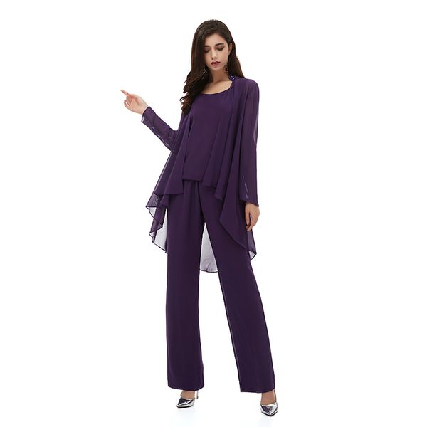 

evening dresses long sleeve purple formal dress women elegant mother of the bride dresses plus size trousers gala gown 2020, White;black