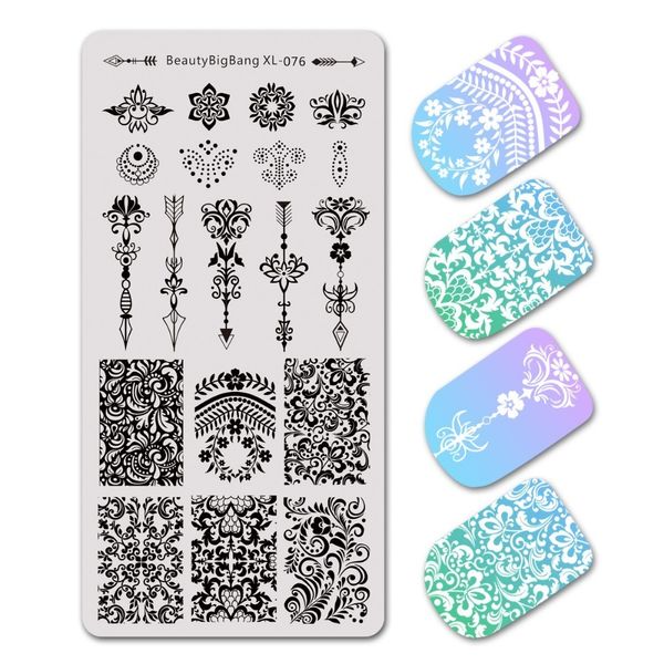 

beautybigbang 6*12cm nail stamping plate flower figure vine arrow pattern stainless steel nail art printing tool stencil xl-076, White