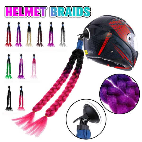 

11 color 24" motorcycle bike gradient ramp helmet braids sucker removable braid dual pigtail ponytail off road motorbike